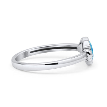 Round Thumb Ring Oxidized Statement Fashion Ring Band Lab Created Blue Opal 925 Sterling Silver
